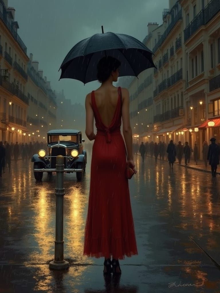 1930s Woman in Red Dress, Vettriano Style