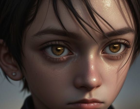 Ominous Child Portrait in Grunge Oil Style