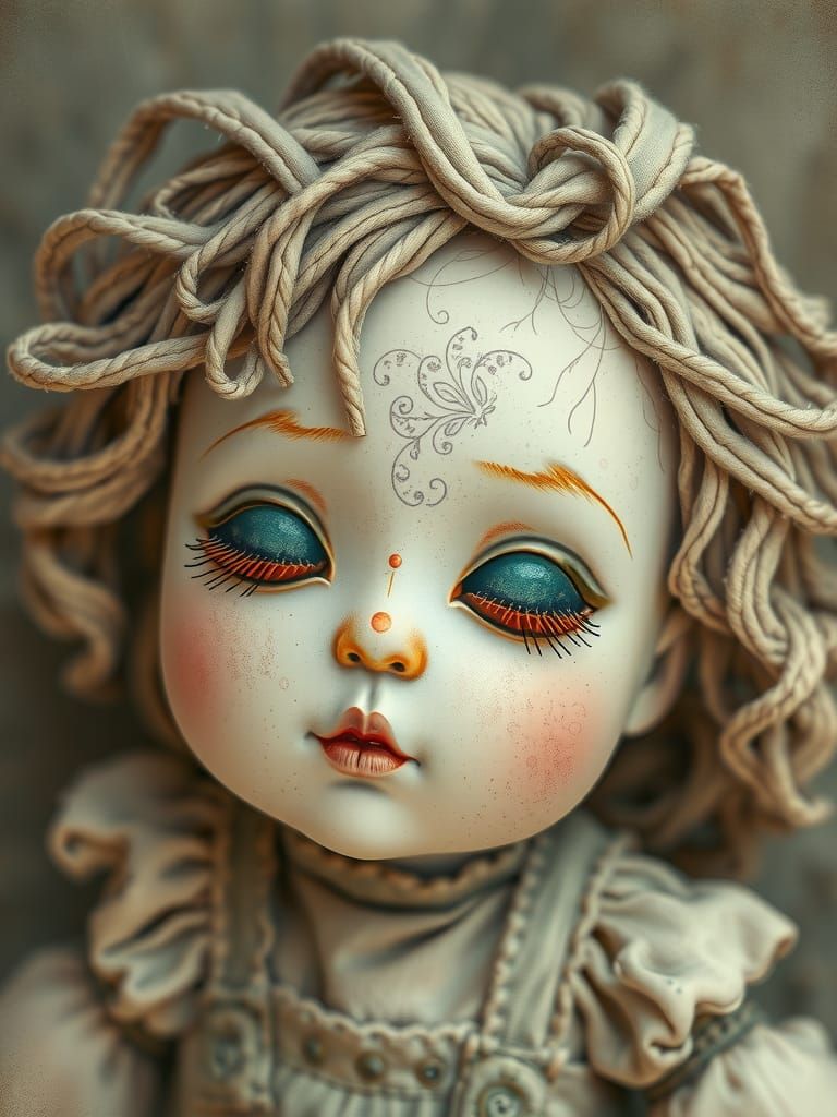 Antique Ragdoll Illustration in Vintage Style