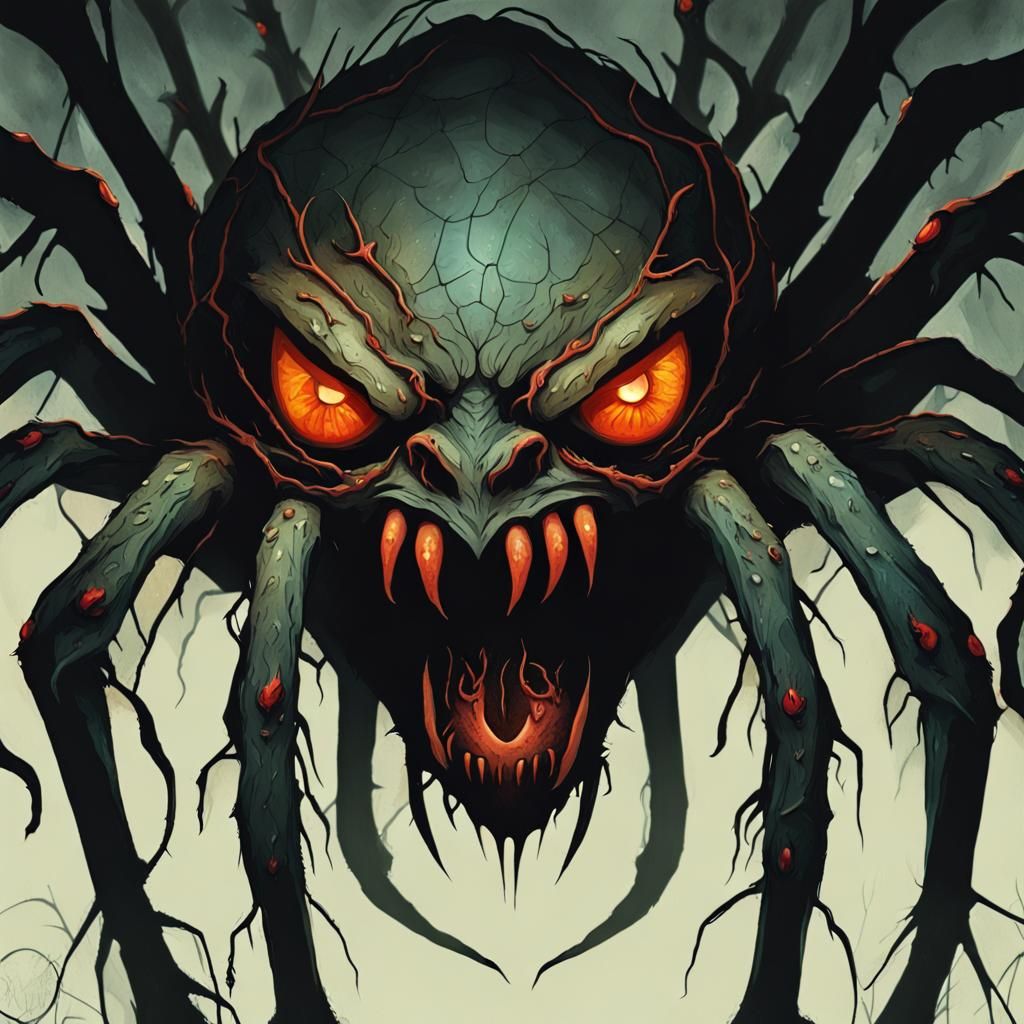 Grotesque Demon Spider Portrait in Dark Fantasy Style