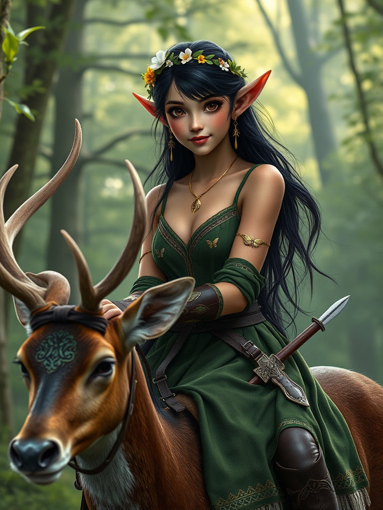 Photorealistic Elf Girl with Floral Dress and Accessories