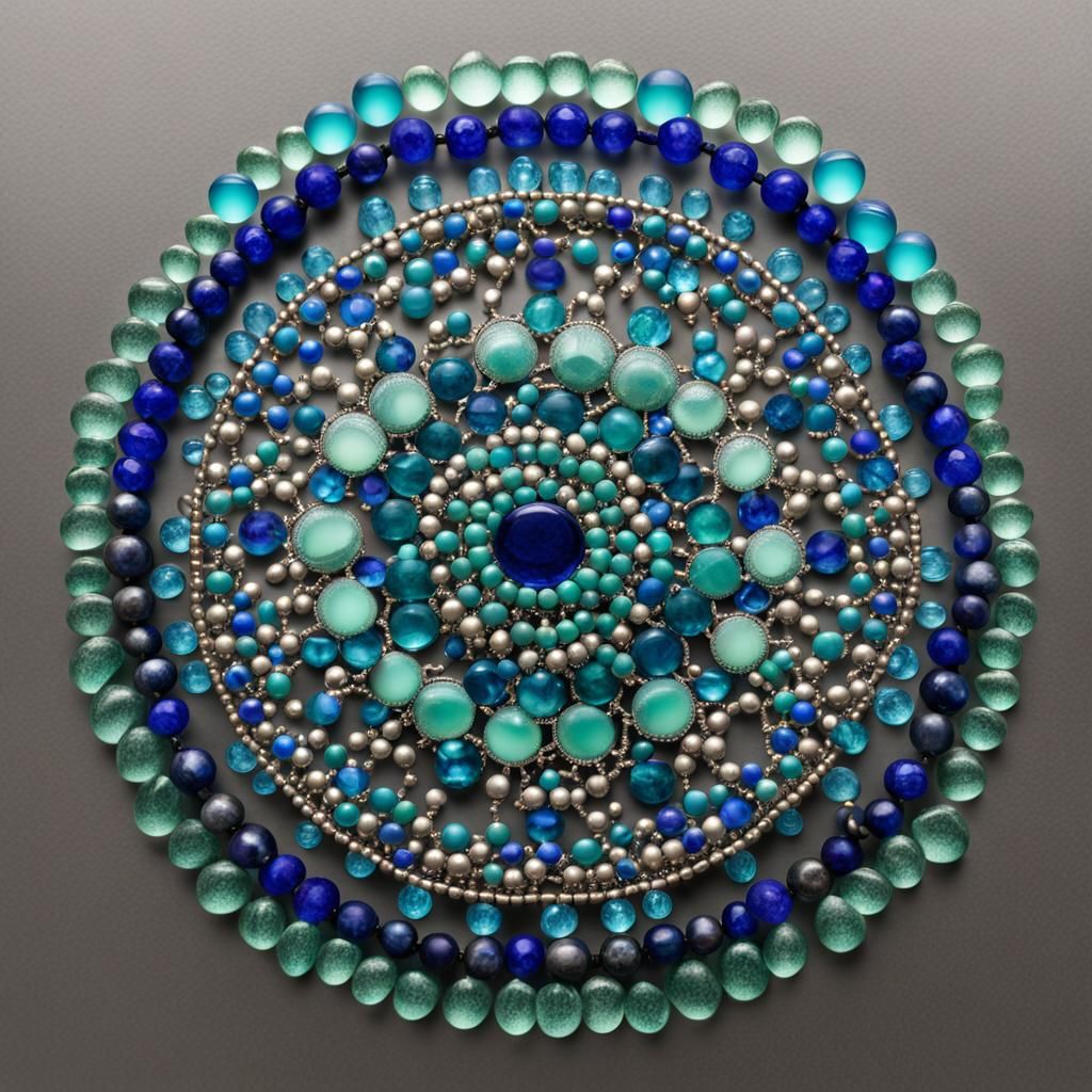 Glass and Metal Bead Mandala: Blue and Green