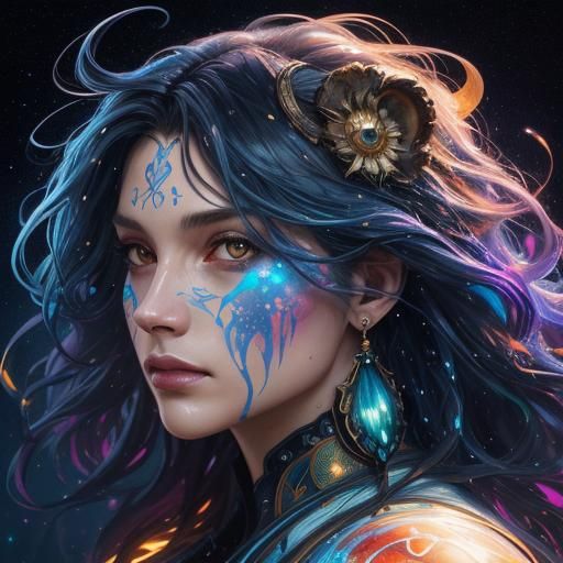 Lion Starry Night Portrait in Graffiti Art