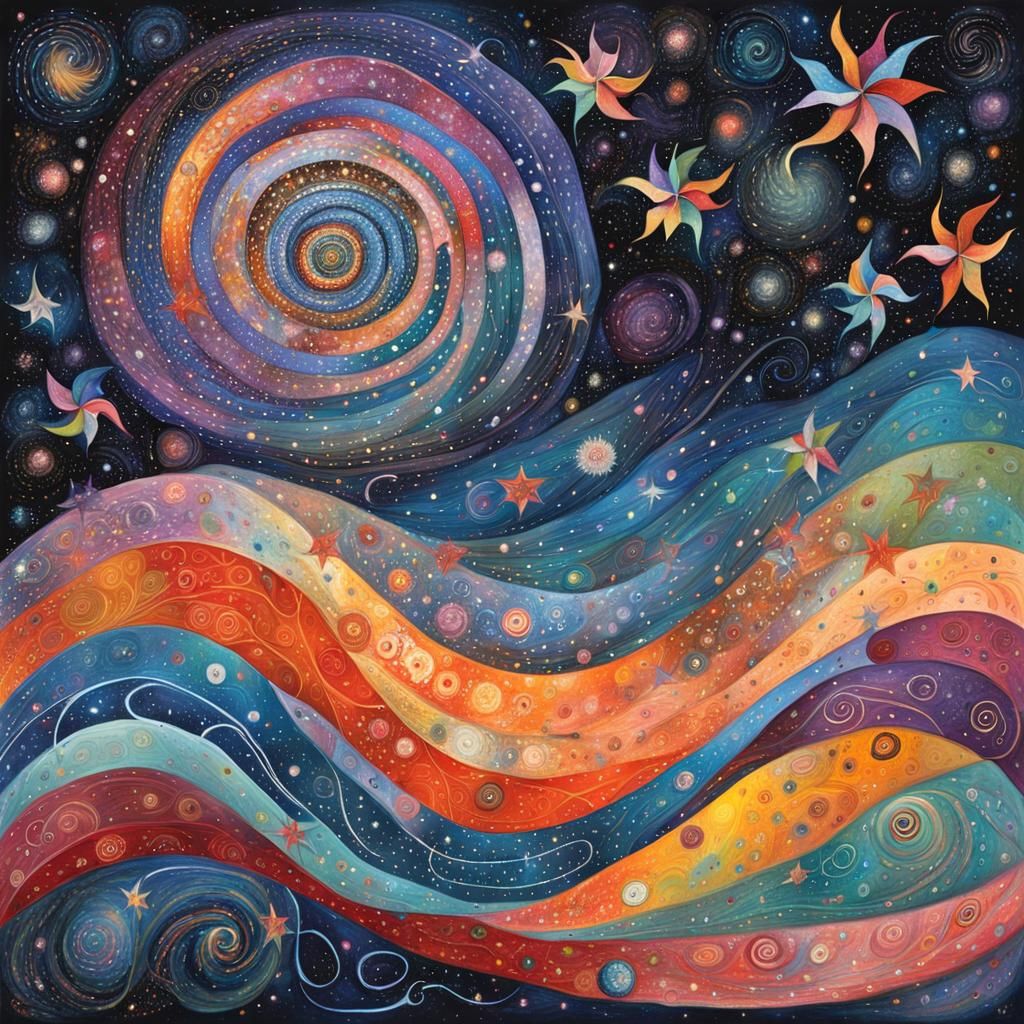 Colorful Pinwheel Galaxy in Art Brut Style