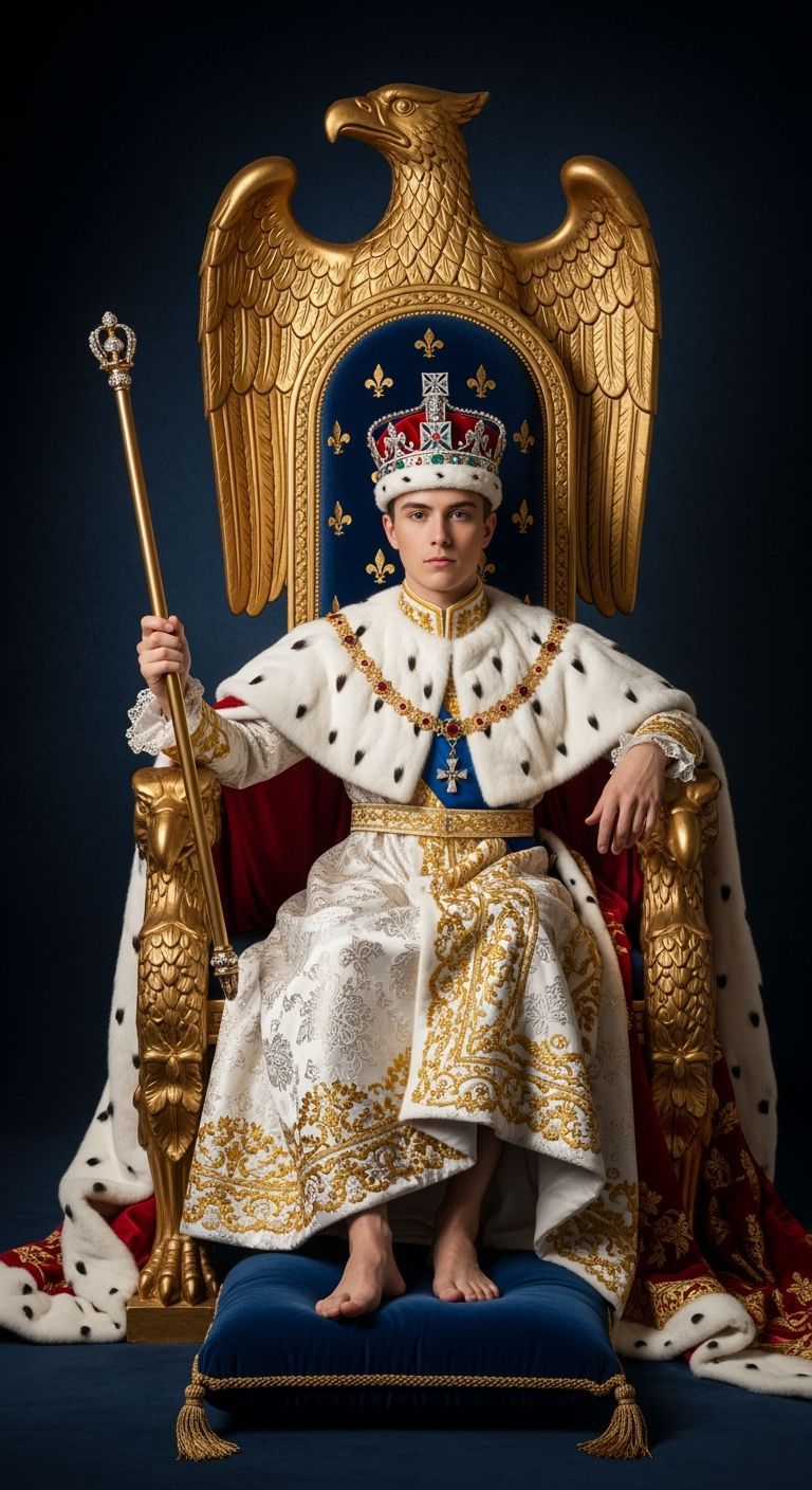 French Emperor on Eagle Throne in Impressionist Style