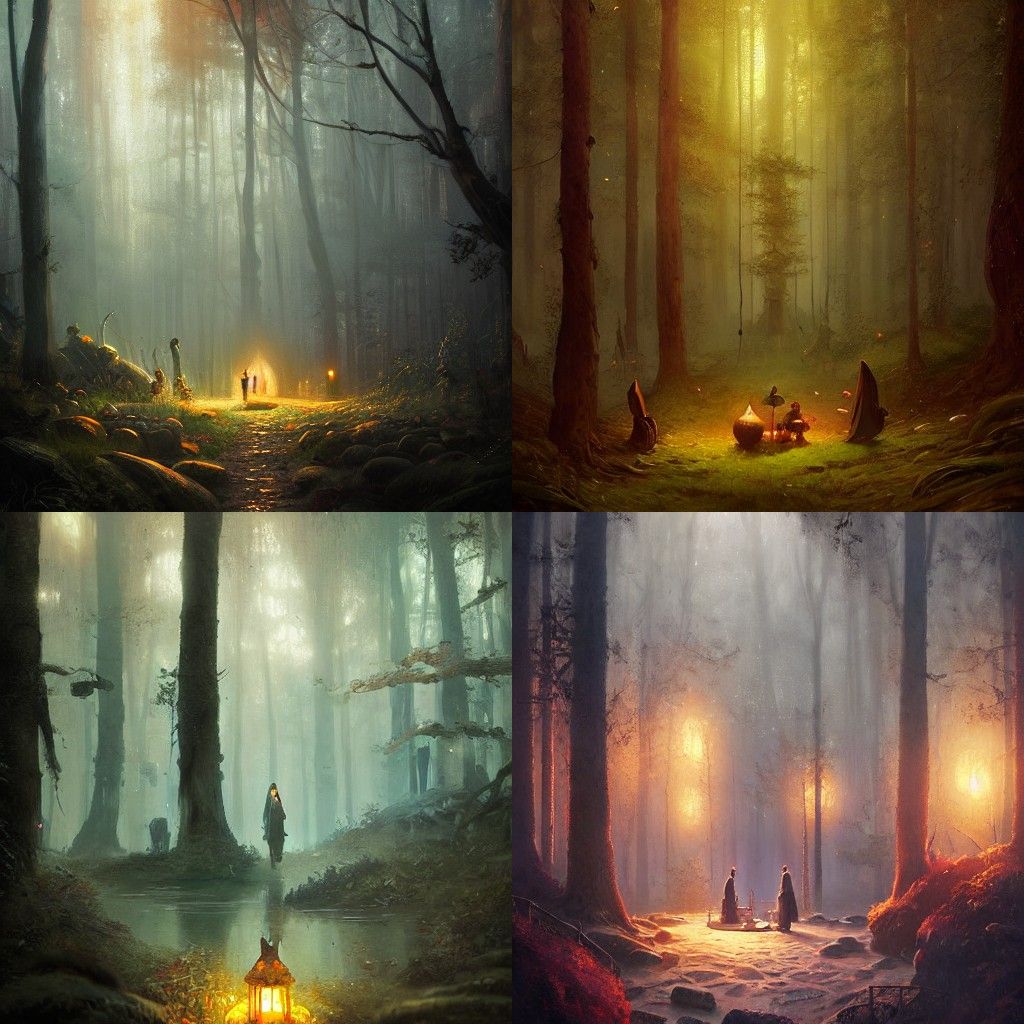 Magical Forest Interior with Mandolins, Digital Painting