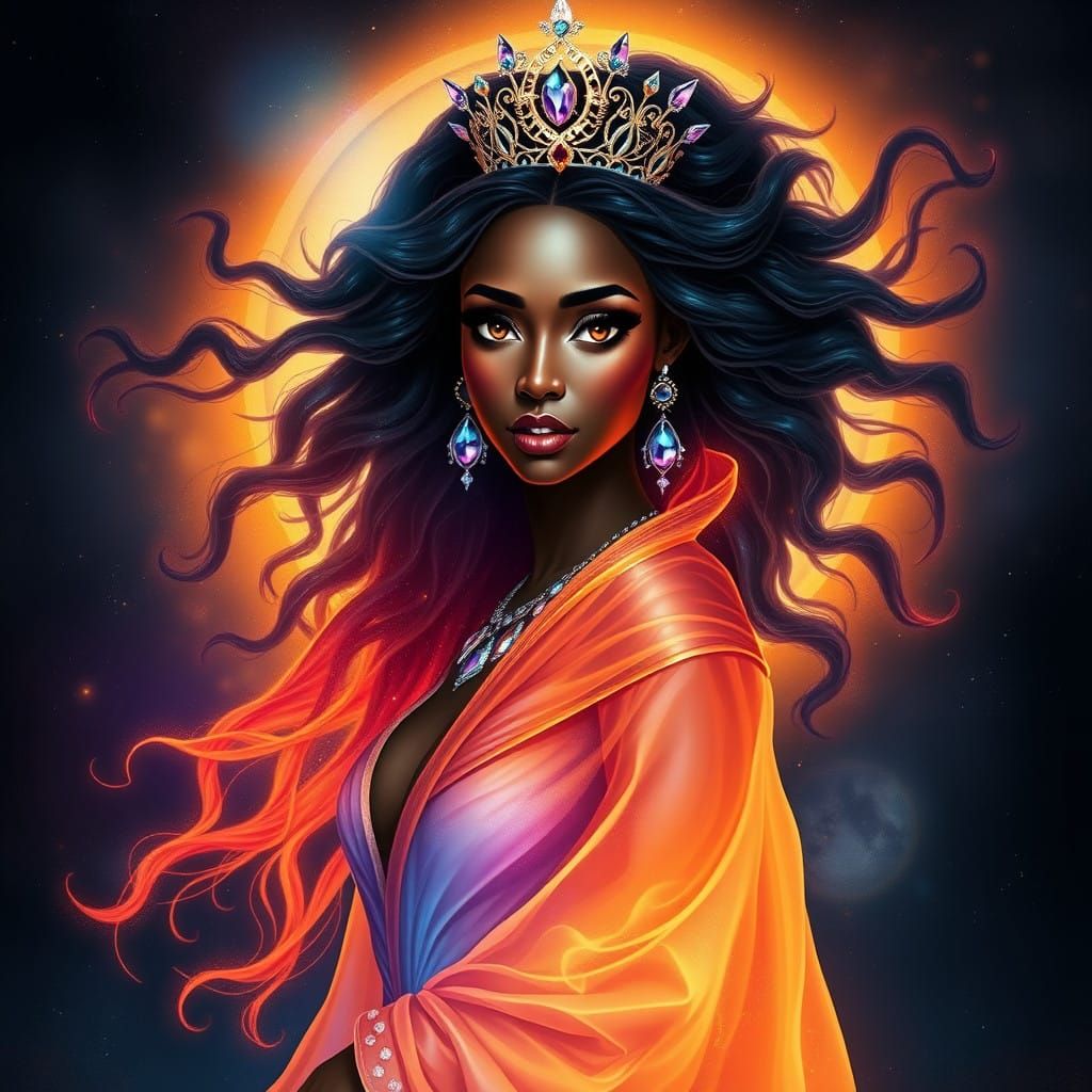 Cosmic African Queen in Ethereal Splendor