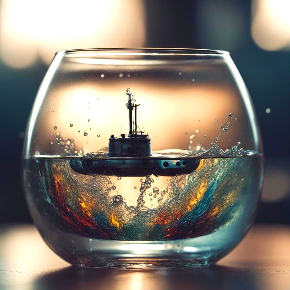 Submarine in Cocktail Glass: Hyperrealistic Photography