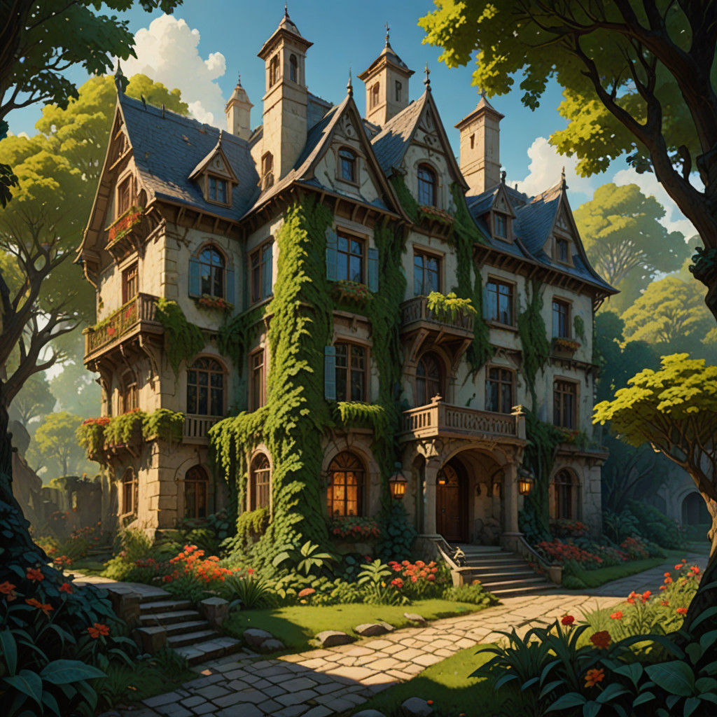 Cozy Fantasy Manor in a Verdant Wonderland