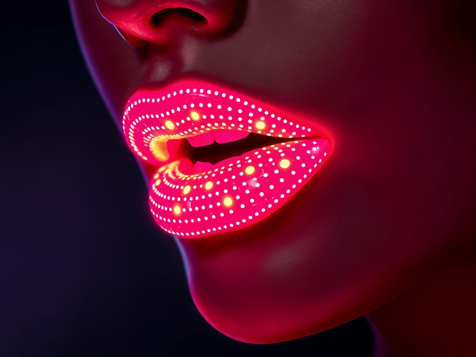 Bold LED Lip Gloss Close-Up in Futuristic Style
