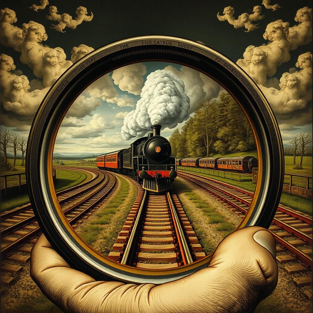 Surreal Train Tracks Through Kaleidoscope Lens