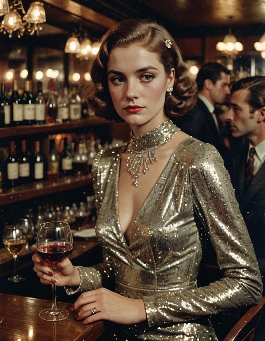 Vintage Photograph: Sad Woman in Glittery Dress