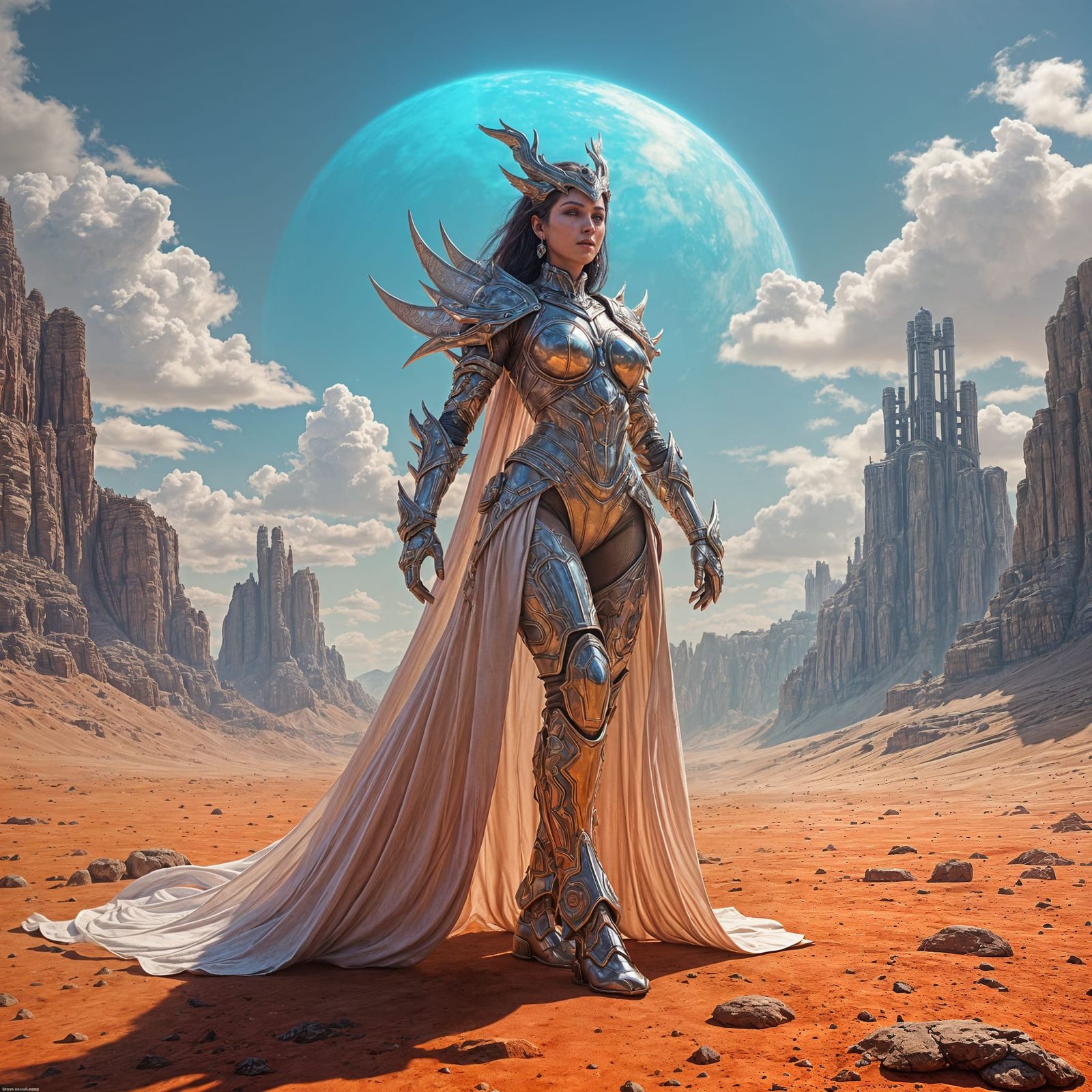 Goddess in Metal Armor on Mars: Fantasy Concept Art