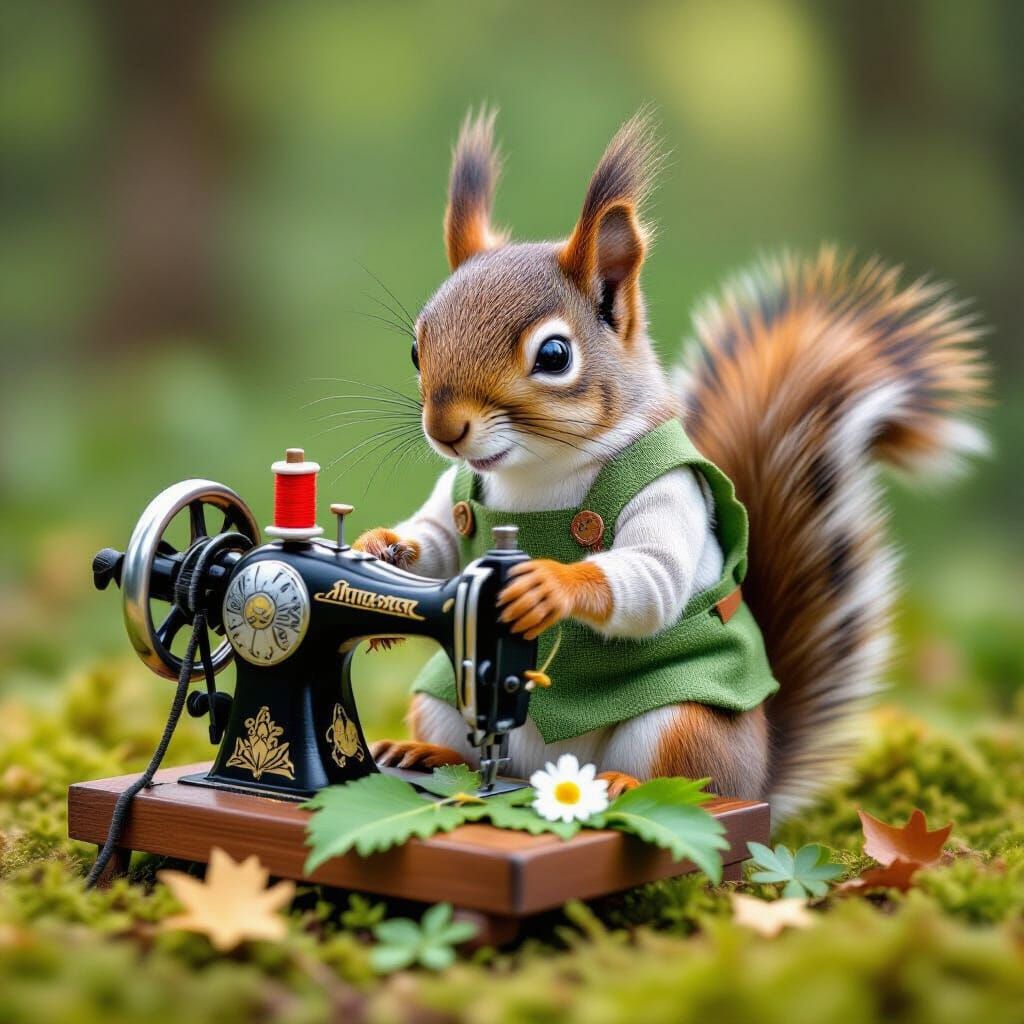 Squirrel Tailor Sewing Nature-Inspired Outfits