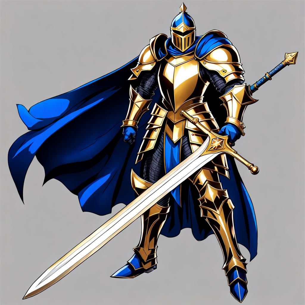 Knight in Golden Armor with Two Swords
