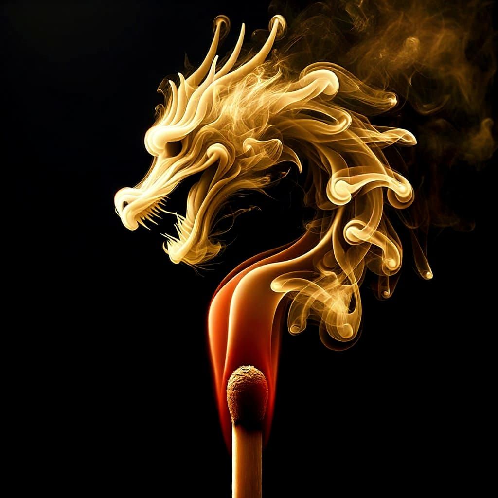 Ethereal Smoke Dragon Emerges from Burning Match