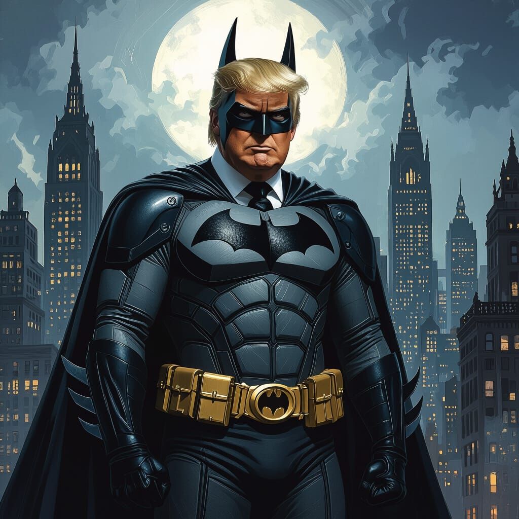 Batman Figure in Gotham, Digital Painting Style