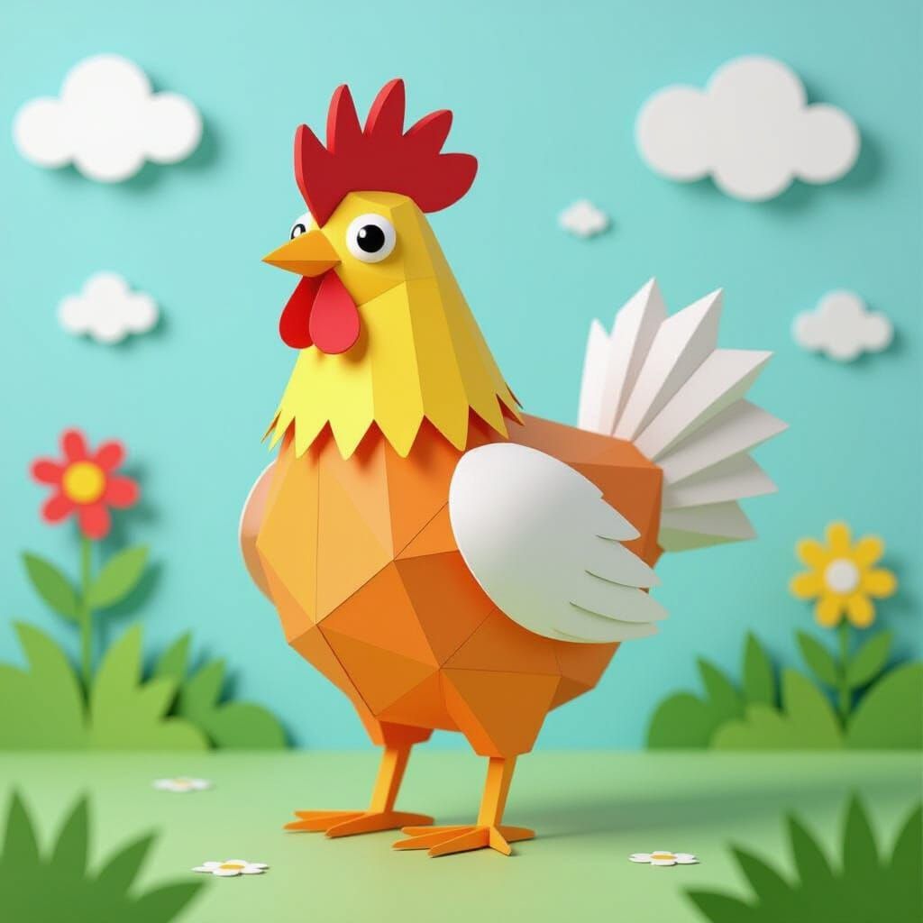 3D Paper Chicken Digital Art