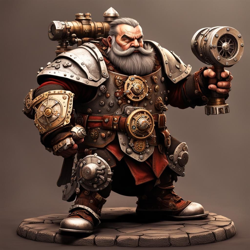 Steampunk Dwarf Warrior with Warhammer Engine
