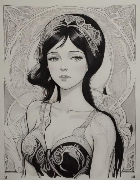 Art Nouveau Mother-Progress in Black and White