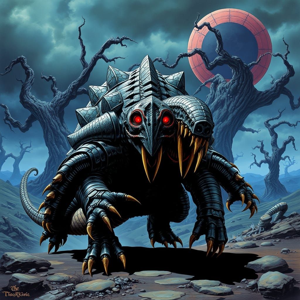 Mystical Armadillo-Like Creature in Dreamlike Landscape