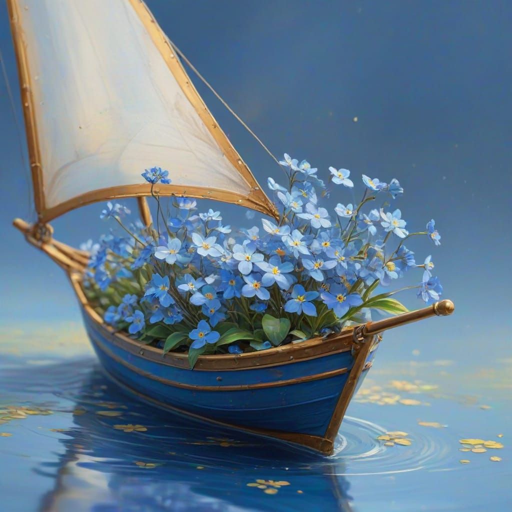 Whimsical Forget-Me-Not Boat in Vibrant Blue Hues