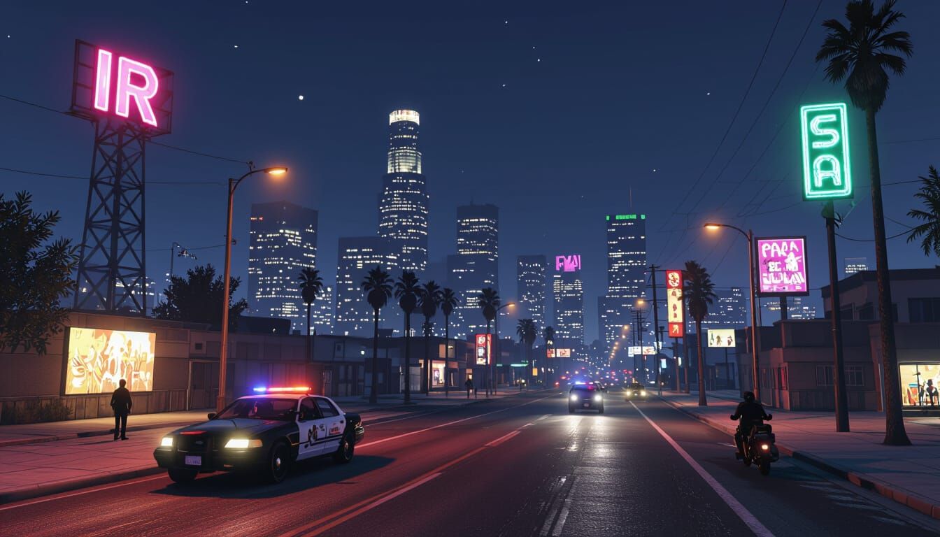 Los Santos at Night in Cyberpunk Style