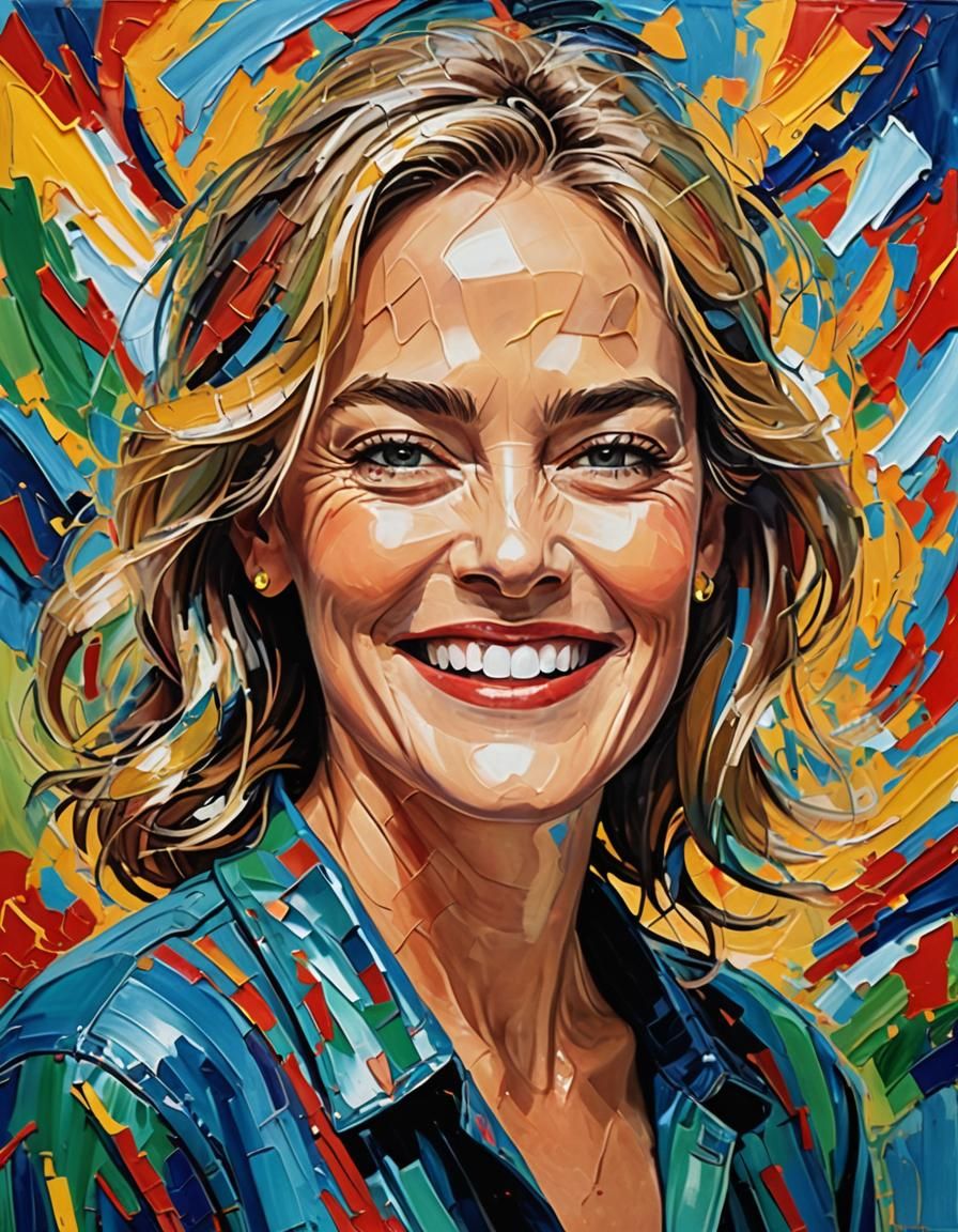 Vibrant Portrait of Smiling Woman in Neo-Impressionism Style
