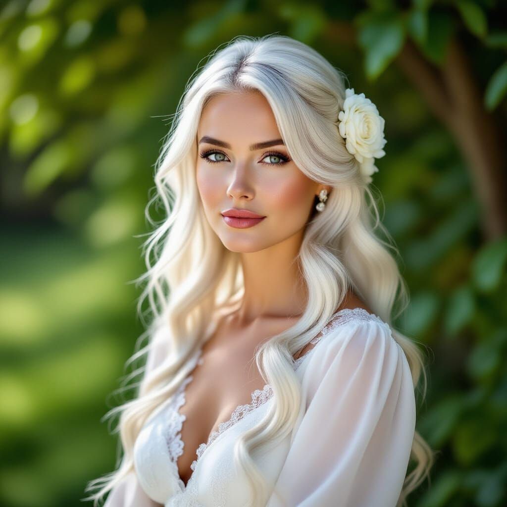 Woman with White Rose Hair: Professional Photography