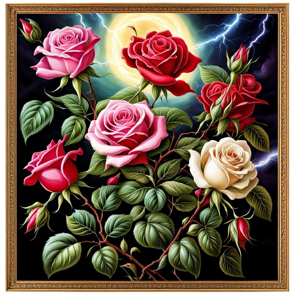 Magical Roses Surrounded by Lightning