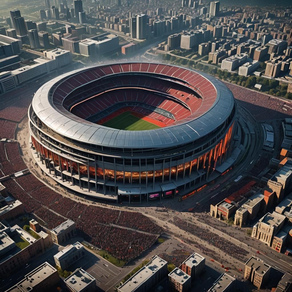 Epic Stadium Filled with People in Digital Painting