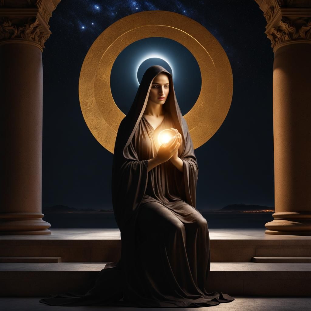 Priestess of Stars Praying at the Temple