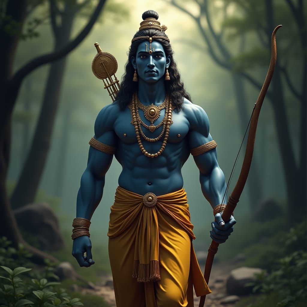 Lord Rama: Serene Warrior in Lush Forest