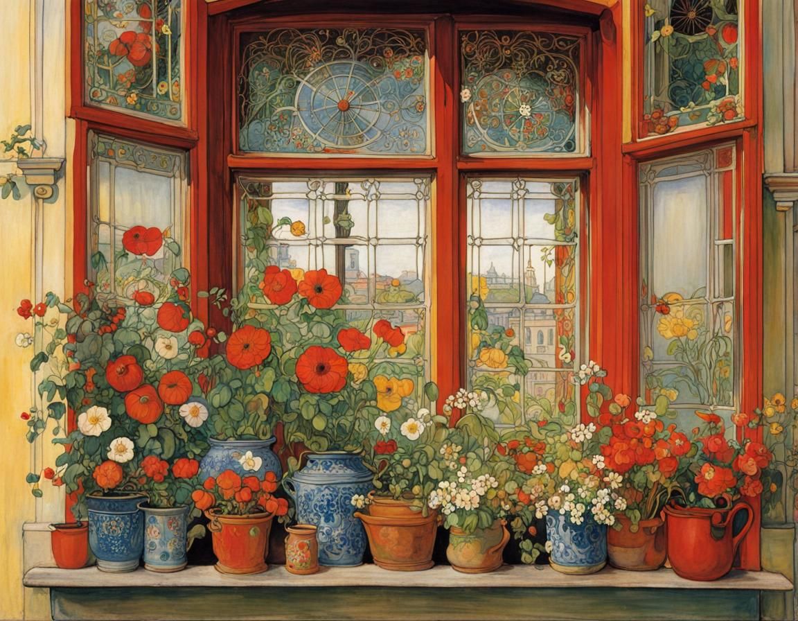 Entangled Flower Window in Hyperdetailed Style