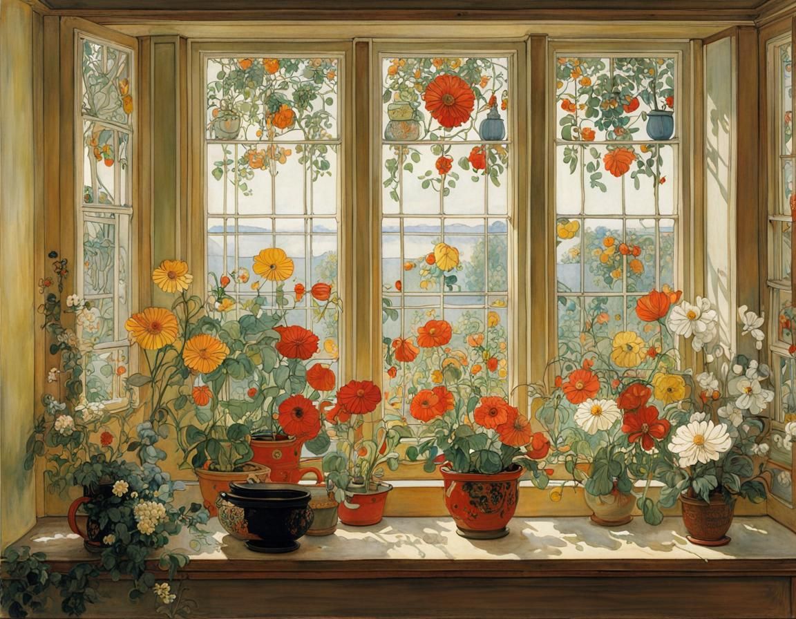 Hyperdetailed Flower Window in Classical Style