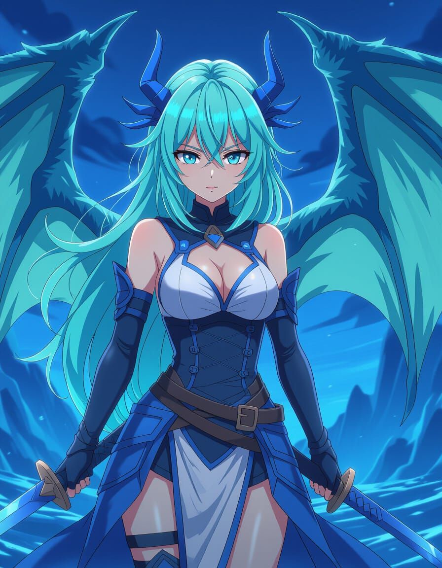 Anime Woman With Dragon Wings and Katana