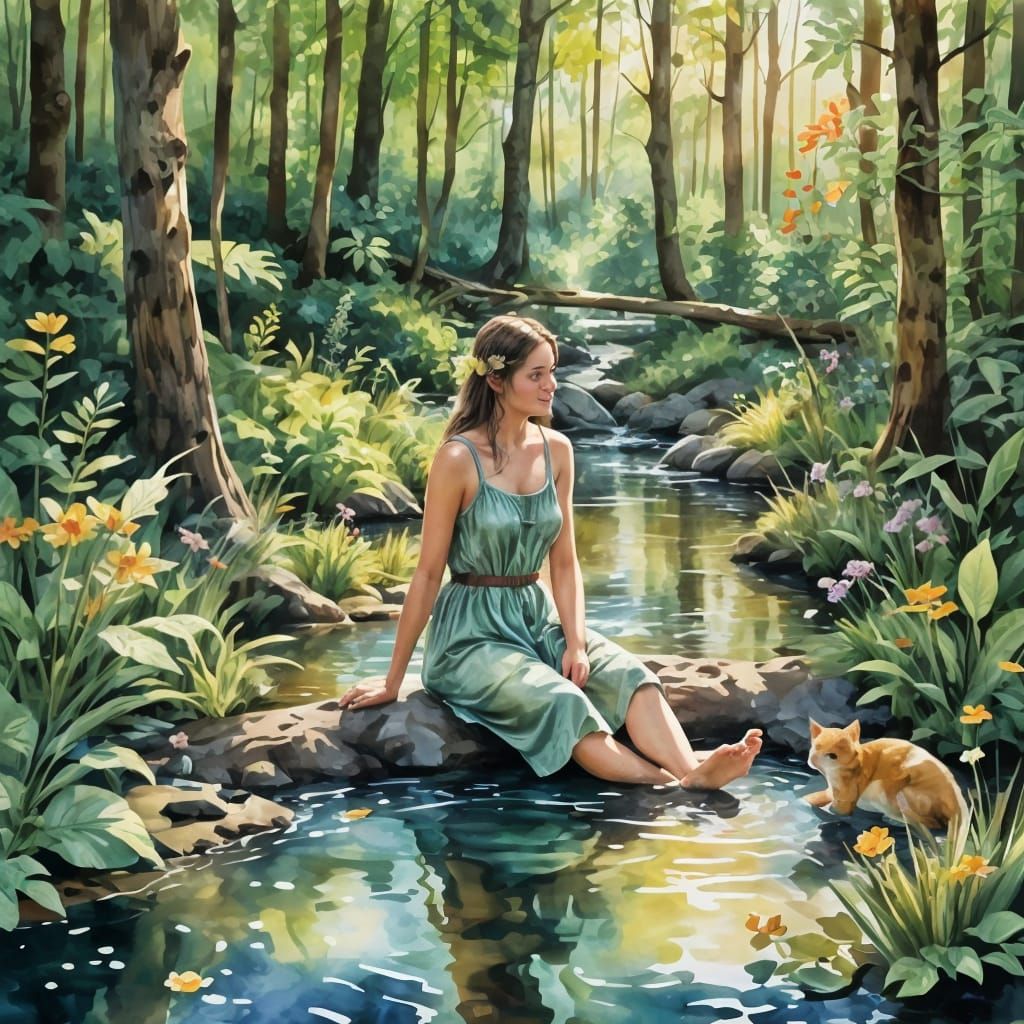 Luminous Forest Bathing Scene in Vibrant Colors