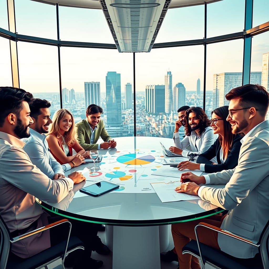 Entrepreneurs Brainstorming Ideas in Modern Conference Room