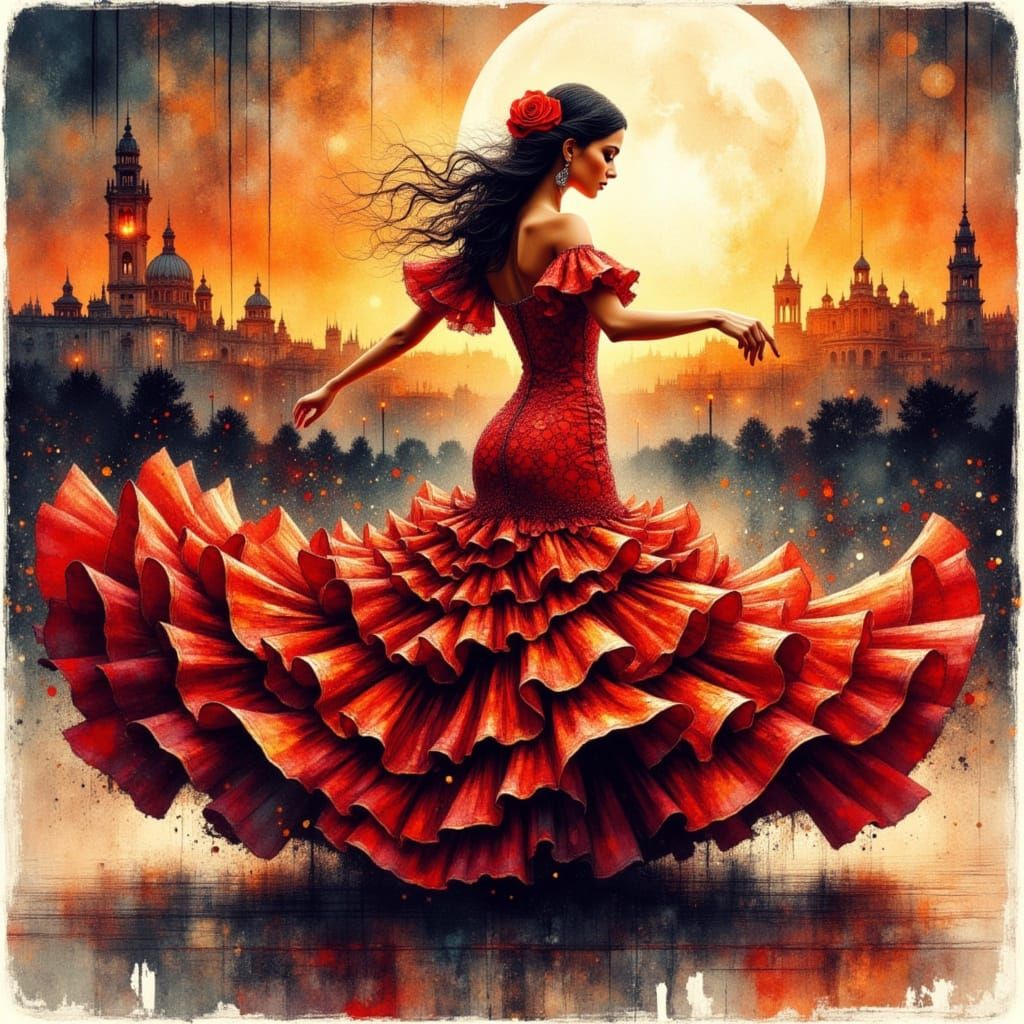 Flamenco Dancer in Motion at Dusk