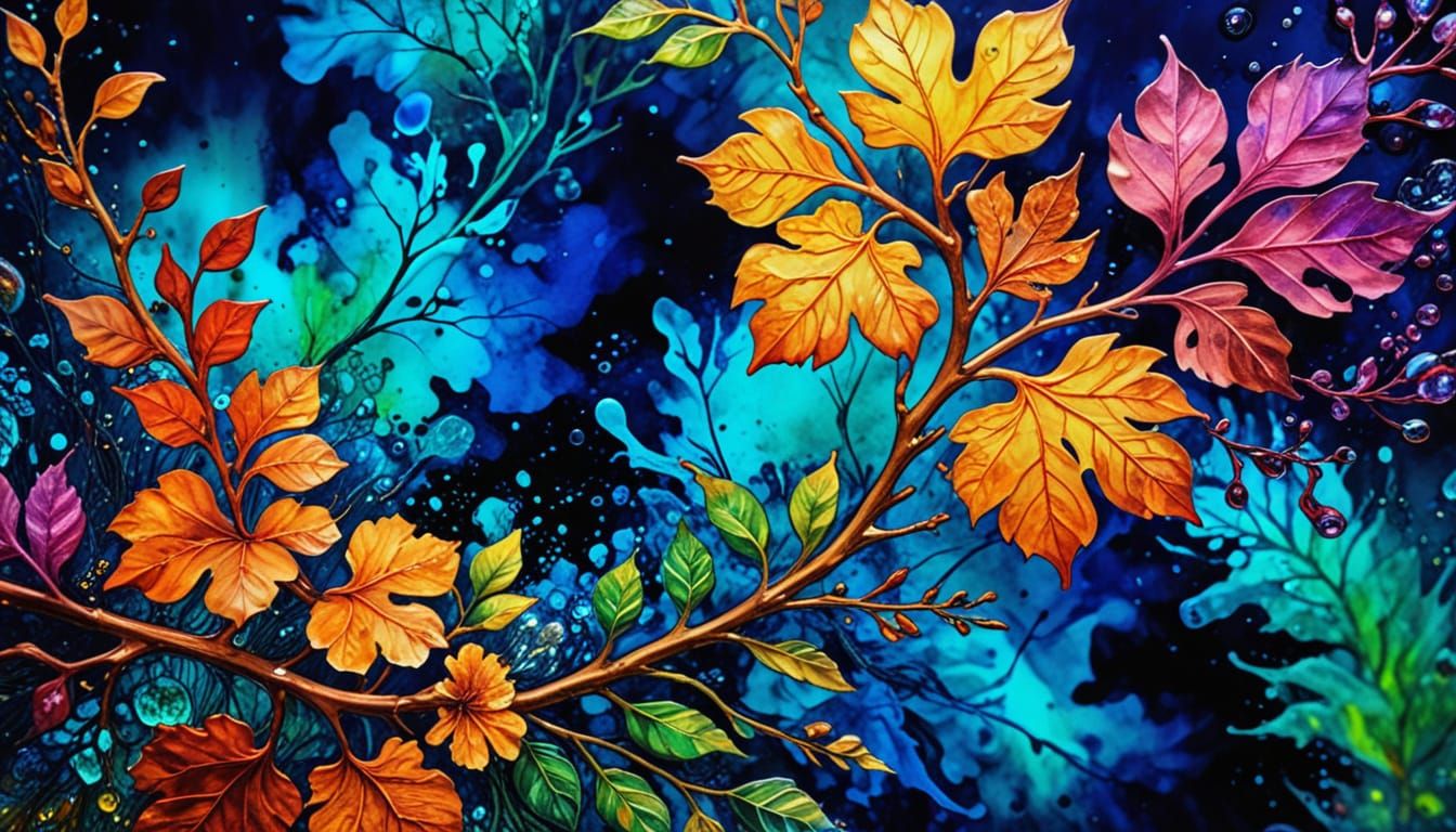 Biophilic Alcohol Ink Art with Deep Saturation