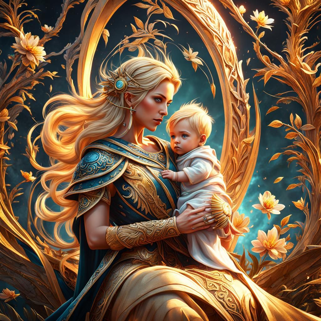 Touching Mother and Baby Art in Detailed Matte Style
