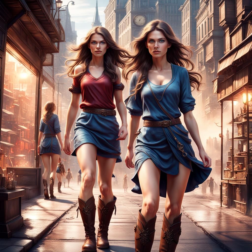 Fantasy Magic Users in Cityscape