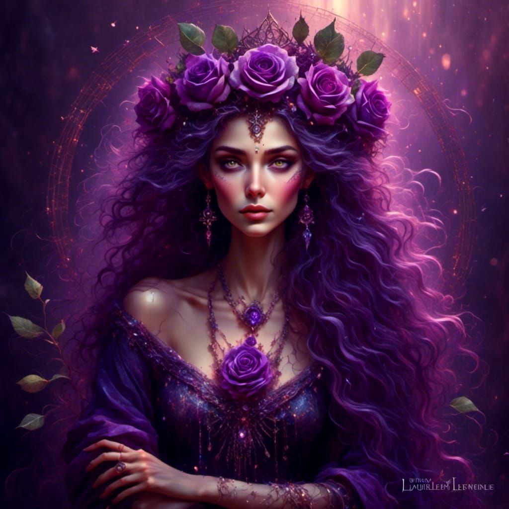 Green-Eyed Witch with Purple Rose Crown