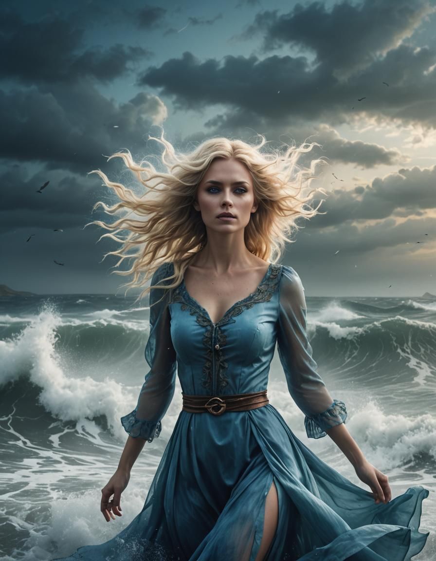 Blonde Woman in Blue Dress Fantasy Art