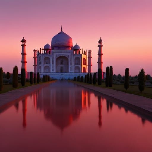Taj Mahal Pink Sunset: Detailed Matte Painting