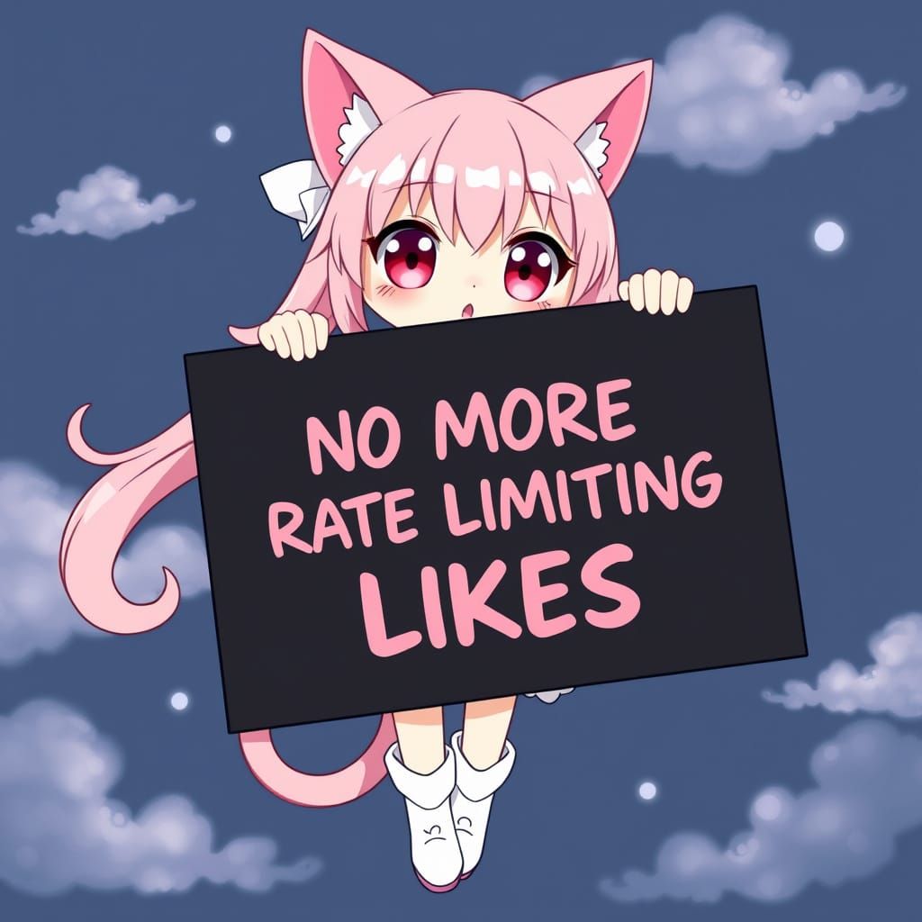 Whimsical Catgirl Protests Rate Limiting in Pastel Hues