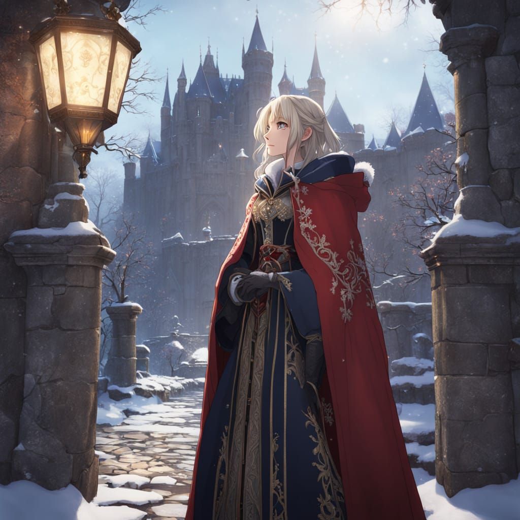 Royal Anime Princess in Wintery Castle Splendor