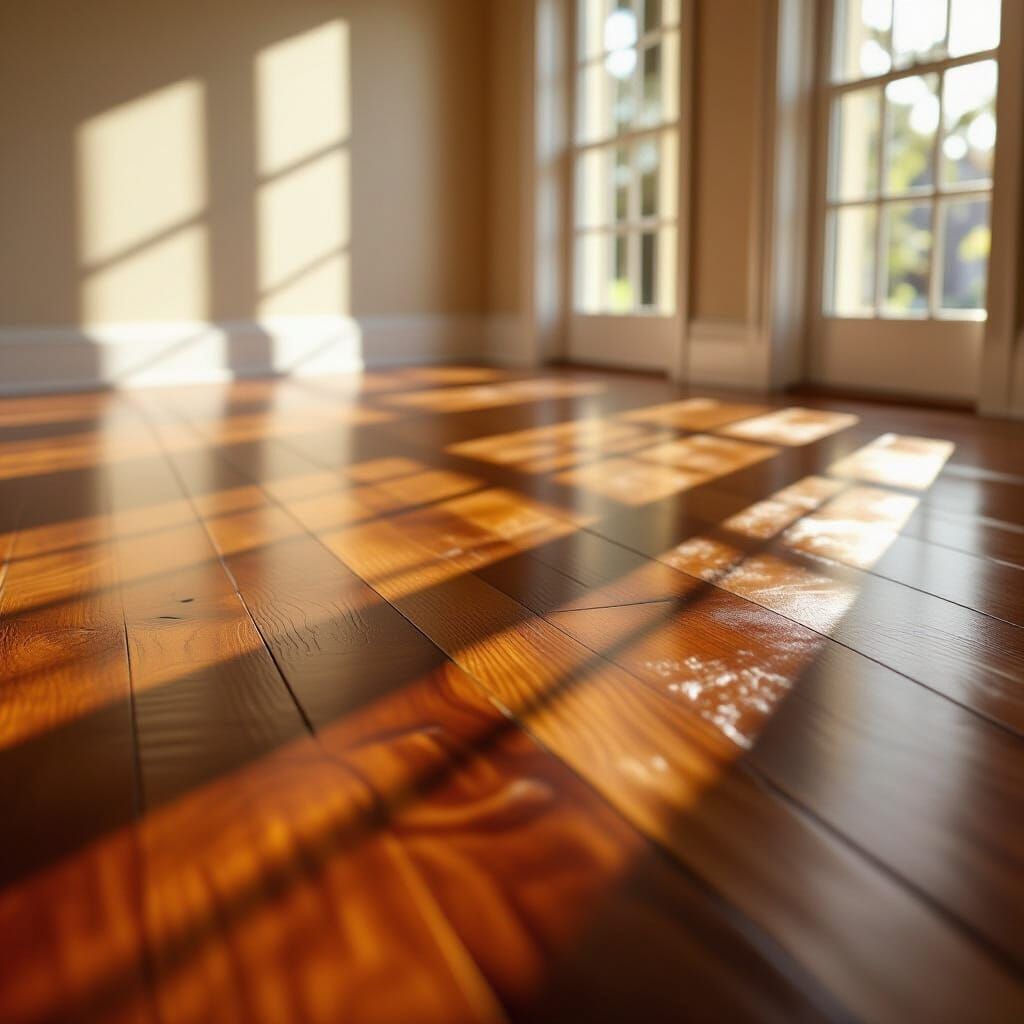 Mahogany Wooden Floor with Sunlight and Shadows