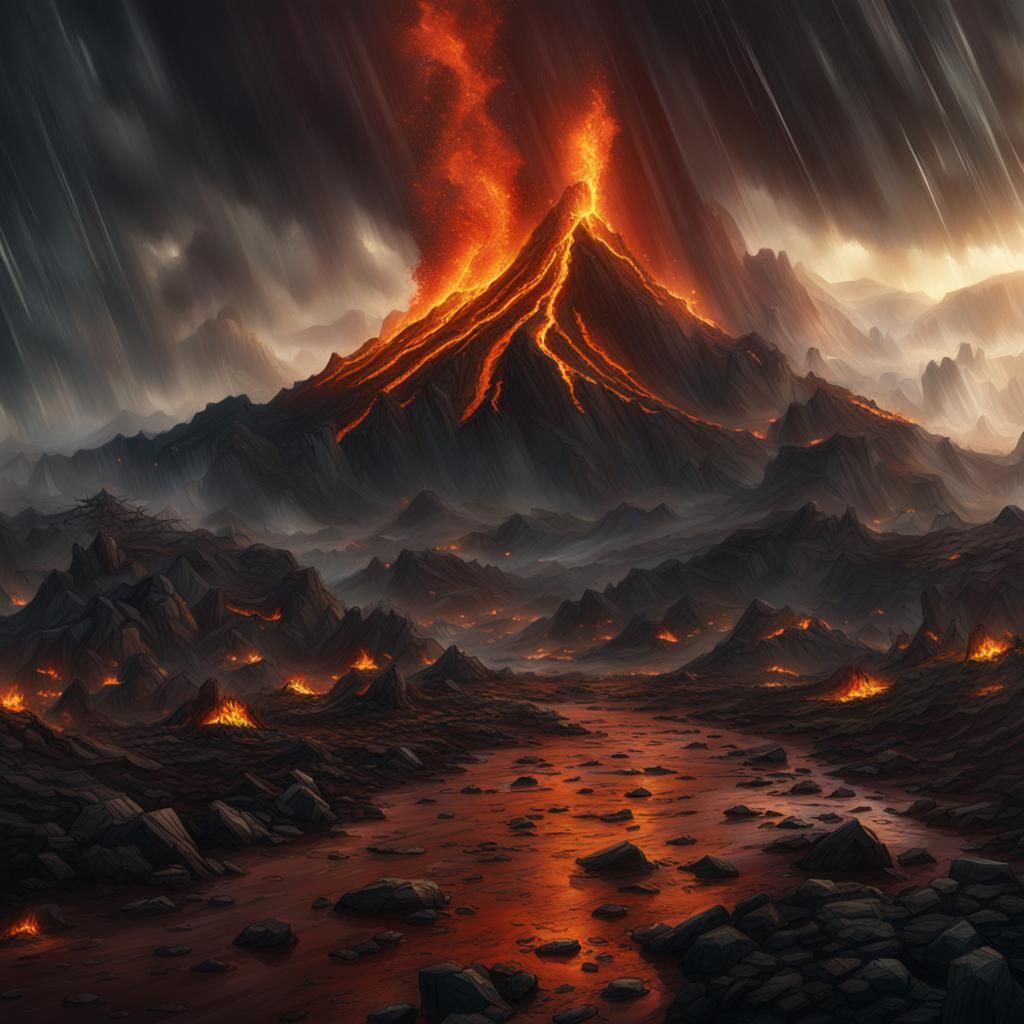 Fiery Rain and Lava Ground: A Dramatic Digital Painting