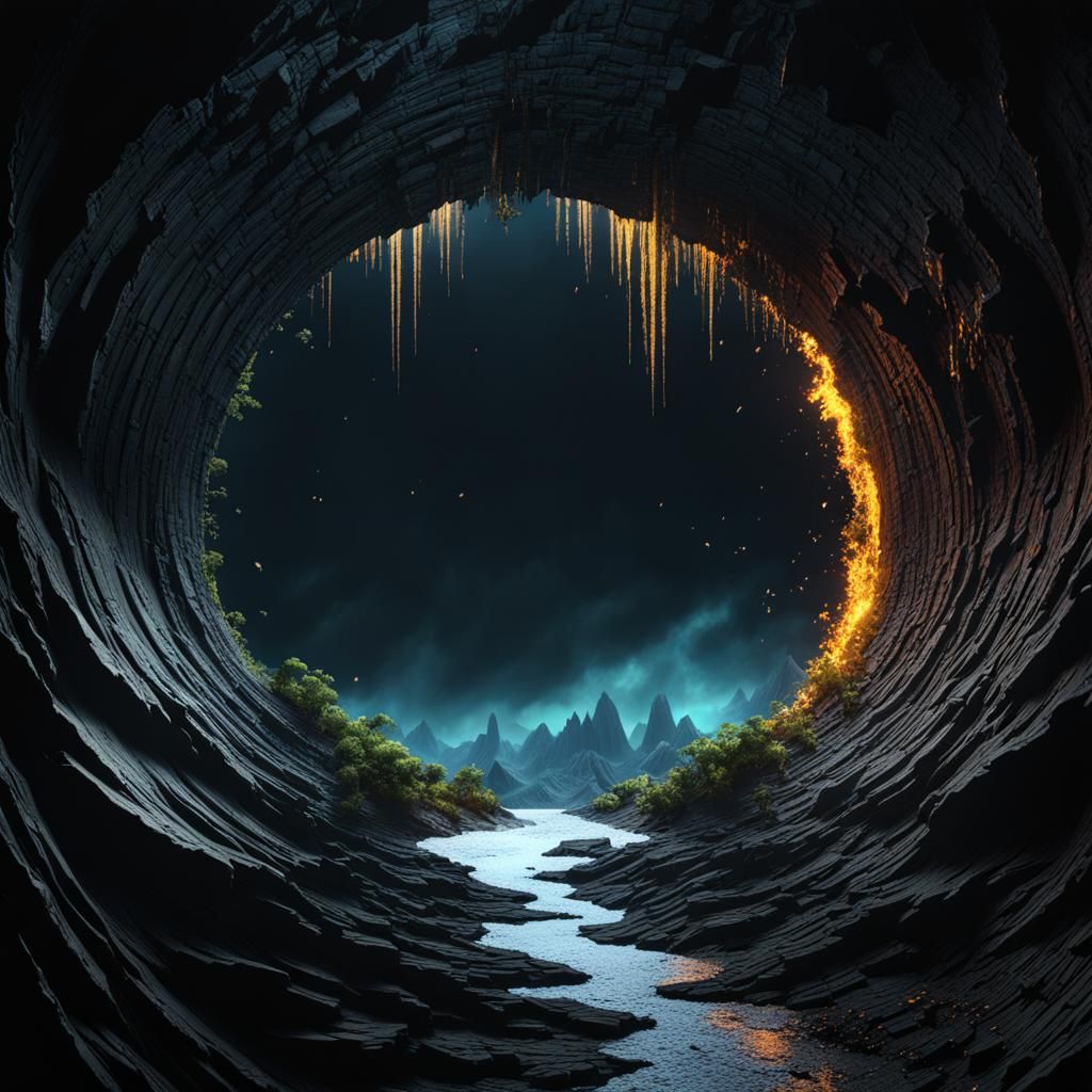 Map Descending into a Dark Hole: Matte Painting